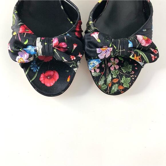 NIB Vintage Gucci Flora Satin Bow Flower Print Kitten Heel Slip On Mules 6 - Picture 4 of 12